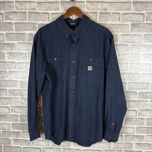 Carhartt Rugged Flex Navy Blue Long Sleeve Button Down Shirt XL 103554-412